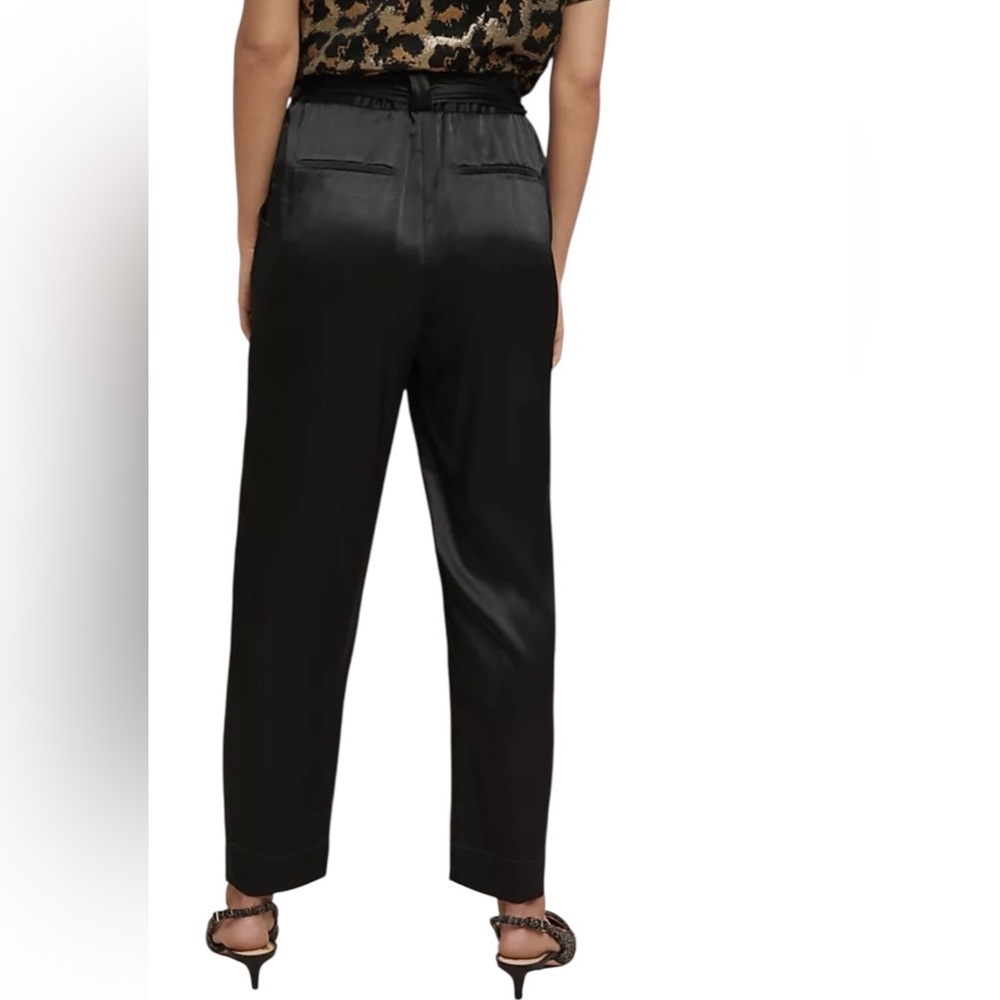 Anthropologie ett:twa Satin Black Tie Waist Wide Leg Trouser Ankle Pants Size 14 - Picture 2 of 16